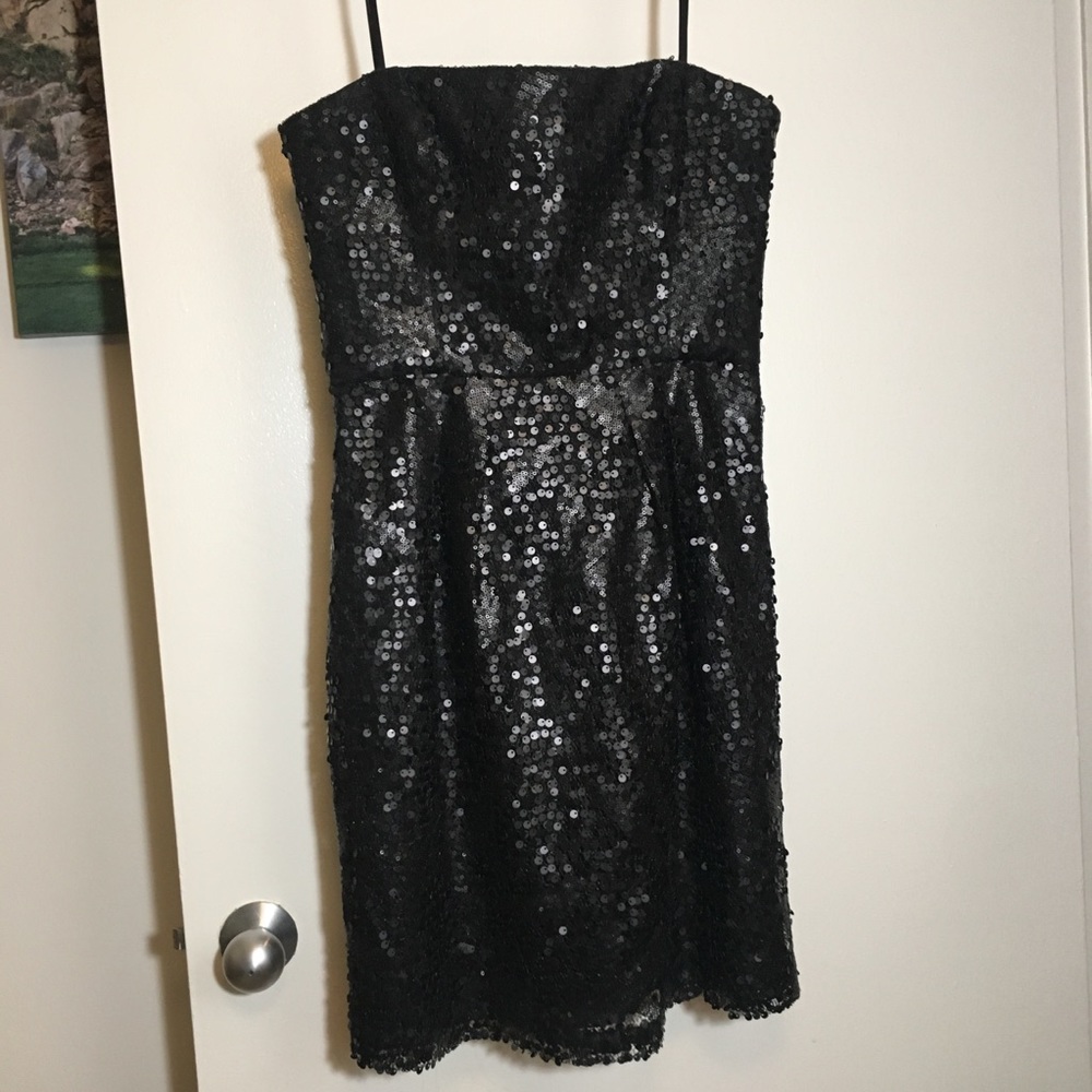 BCBG MaxAzria Black Strapless Sequin NYE Dress 8